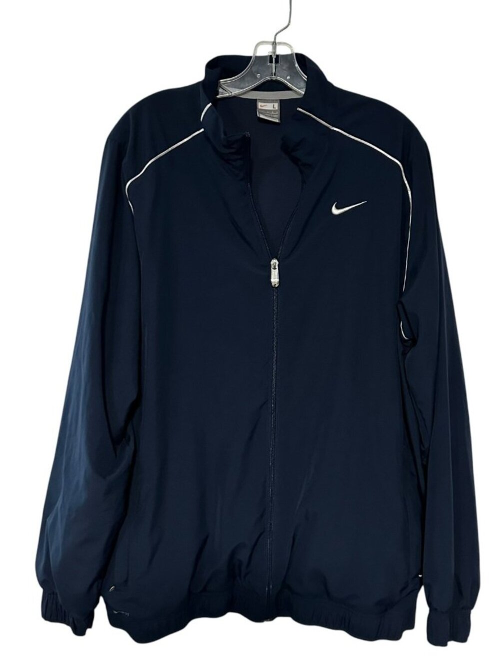 Nike Fit Full Zip Track Jacket Blue Swoosh Men’s Size Large Polyester Athletic